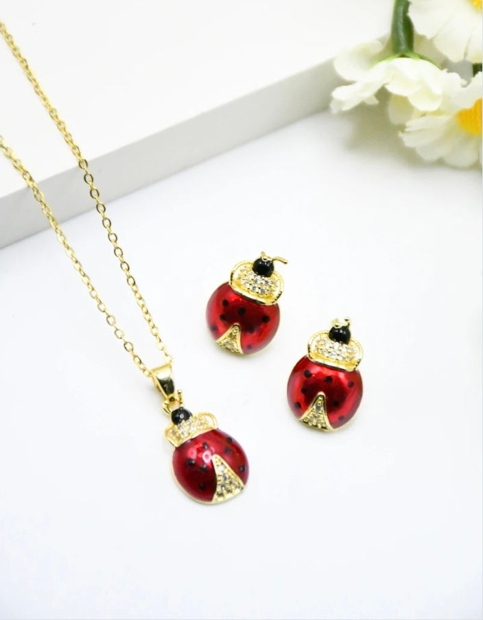COFFRET COCCINELLE Collier + boucles d'oreilles enfant