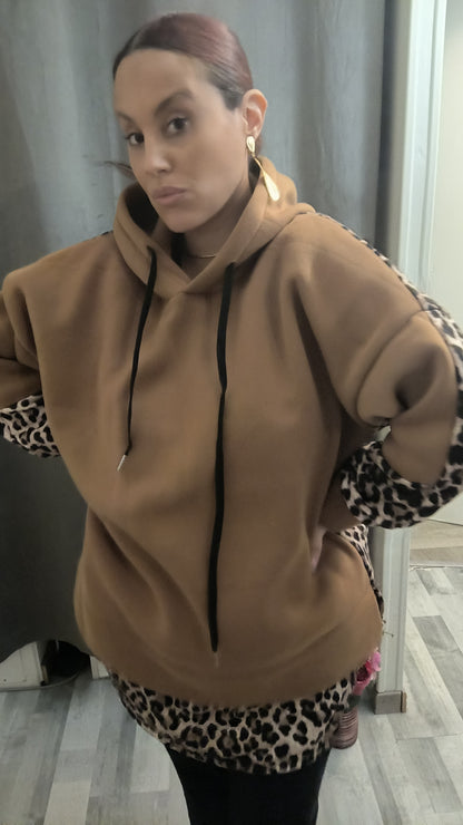 Pull à capuche Beige léopard