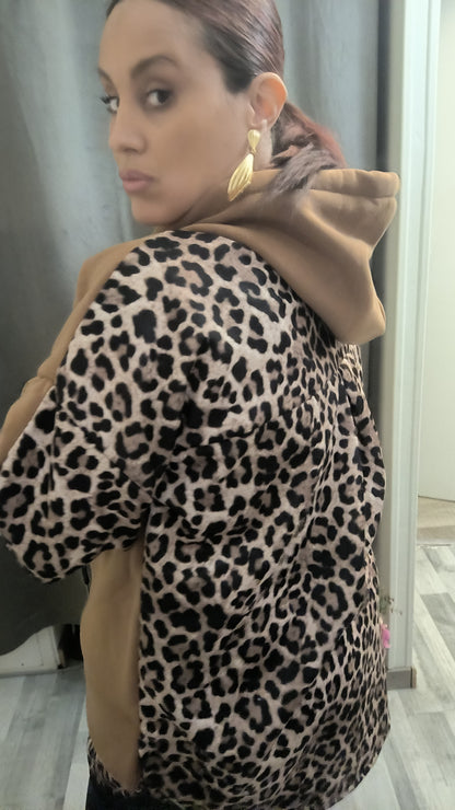 Pull à capuche Beige léopard