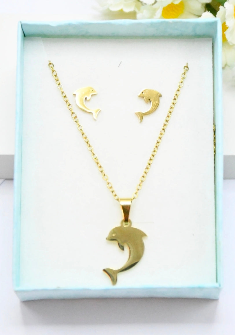 COFFRET Collier + Boucles d'oreilles DAUPHIN enfant