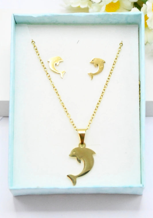 COFFRET Collier + Boucles d'oreilles DAUPHIN enfant