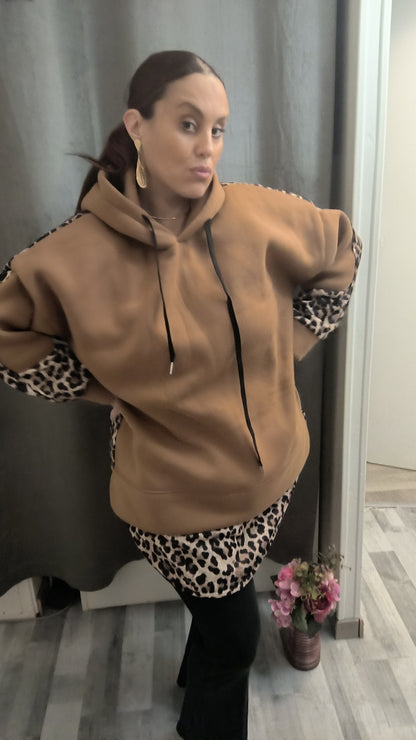 Pull à capuche Beige léopard