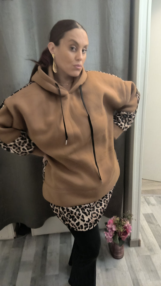 Pull à capuche Beige léopard