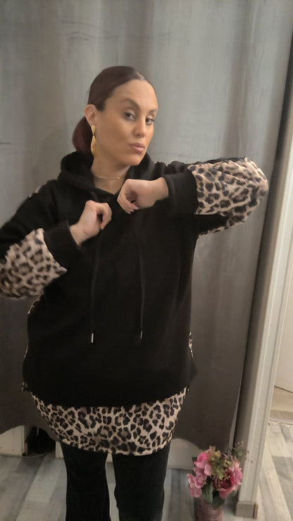 Pull à capuche léopard