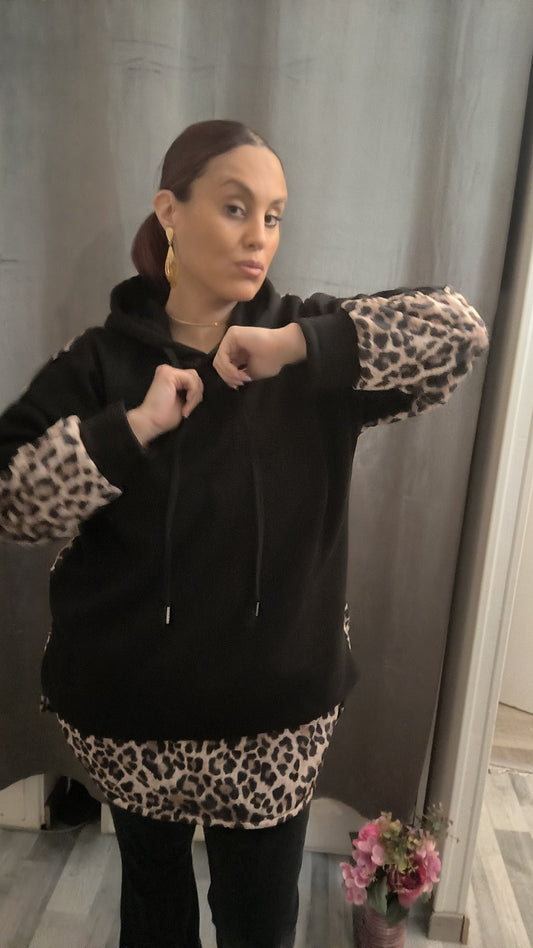 Pull à capuche léopard