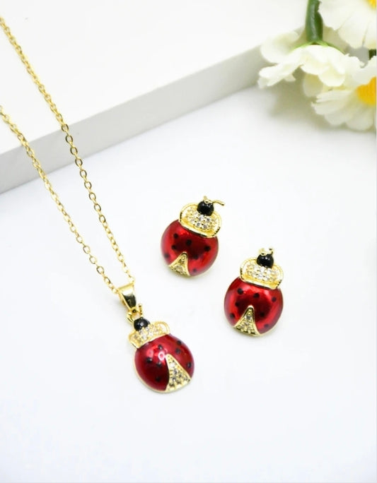 COFFRET COCCINELLE Collier + boucles d'oreilles enfant